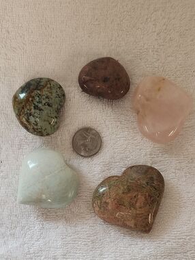 5 Natural Polished Heart Gemstone Décor Lot#9- Multicolor